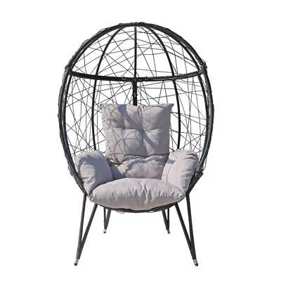 Indoor Outdoor Wicker Egg Chair Lounge Chair w/ Stand for Living Room, Bedroom - Image 1 of 4