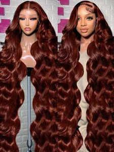 250% 30 32 Inch Brazilian 33# Auburn Reddish Brown 13x4 Hd Lace Front Wigs - Picture 1 of 16