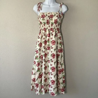 Vestido Babydoll Romántico Midi Floral Femenino Coqueta Cottagecore Mezcla de Lino M Foto 1 de 4