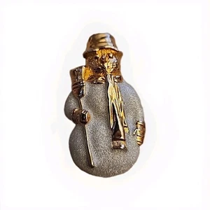 Selten | Goldfarbene Schneemann Brosche Weihnachten Anstecknadel | Rarität festlicher Schmuck Regal hübsch - Bild 1 von 6