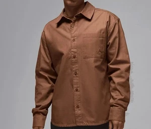 Air Jordan Essentials Button Down Long Sleeve Shirt Men's Brown Medium - Picture 1 of 11
