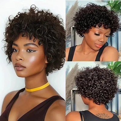 Peluca Afro Rizada Corta para Mujeres Negras Peluca Natural Artificial Brasileña Cabello Foto 1 de 4