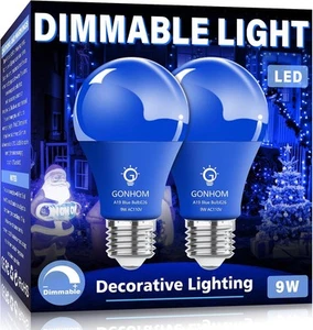 2 Pack A19 LED Blue Light Bulb,9 Watt Lights Equivalent 100 2 Pack, - Picture 1 of 6