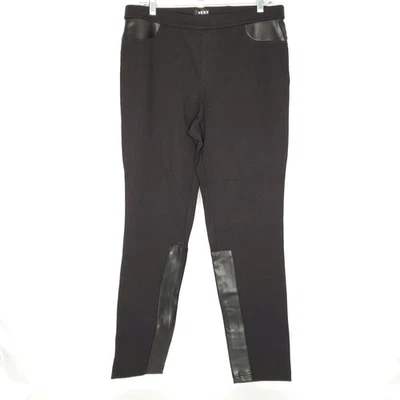Pantalones elásticos DKNY L negros de imitación de cuero ribete legging pantalón Foto 1 de 4