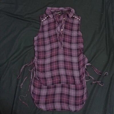 Rock & Republic Womens Sleeveless Button Up Shirt Purple Black Plaid S - Image 1 of 4