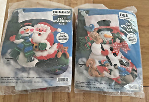 2 Vintage Christmas Felt Sequin Stocking Kits Snowman Santa Bucilla Style NEW