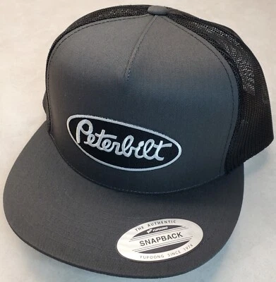 Peterbilt Black Patch Yupoong Trucker Hat YPClassic 6006 Snapback Charcoal/Black - Image 1 of 4