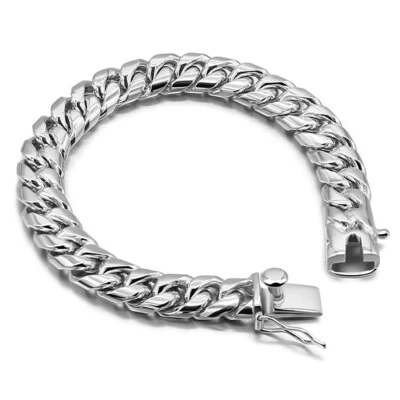 925 Sterling Silver 10MM Thick Big Miami Cuban Curb Chain Link Bracelet Men Boys - Image 1 of 4