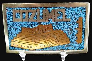 Cozumel Mexico Turquoise Handmade Southwest Style Vintage Belt Buckle - Picture 1 of 5