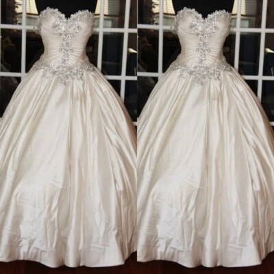 Luxury Wedding Dresses Crystal Beading Strapless Satin Ruched Bridal Gowns - Image 1 of 4