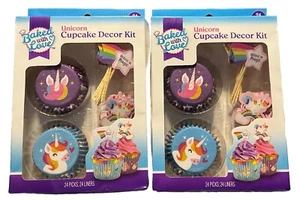 Baked With Love Unicorn Cupcake Decor Kits LOT OF 2 48ct Picks&Liners total. NEW - Picture 1 of 24