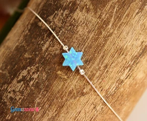 Star of David Bracelet Blue Lab Opal Pendant Sterling Silver Bat Mitzvah Gift - Picture 1 of 4