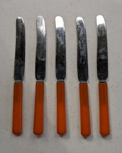 Bakelite Set of 5 Knives Butterscotch Handle 6 1/2+ Inch NO Name VINTAGE! AUG21 - Picture 1 of 4