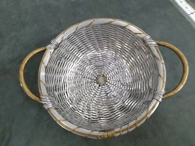 De colección MCM Retro Mediano Metal Aluminio Latón Tejido Decorativo Cesta Cuenco  Foto 1 de 4