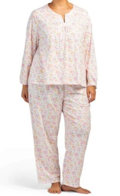 Nwt $60 Aria WATERCOLOR ROSES 2 Pc Long Sleeve Top & Long Pants Pajama Set 2X - Image 1 of 4