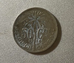 1926 Belgian Congo 50 Cen, Belgian Colonial Coin VERY RARE - Picture 1 of 2