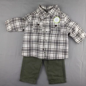 NWOT Carters Boys Plaid Fleece Lined Button up Jacket and Pull on Pants 3M - Picture 1 of 6