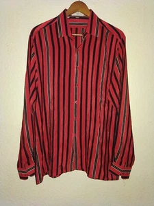 Vintage 90er reine Seide Hemd Georgio Genelli rot schwarz Herren L groß gestreift - Bild 1 von 7