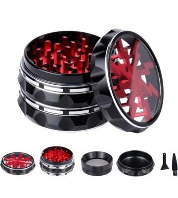 Red and Black 2.5" Spice Grinder with clear top magnet attachment - Image 1 of 4