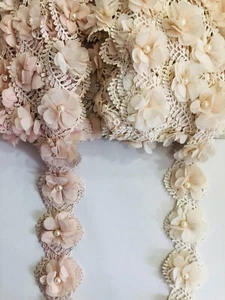 Perlen Blume Spitzenborte Hochzeitskleid Nähen Bastel 5,5cm Nichtelastisch NR - Bild 1 von 5