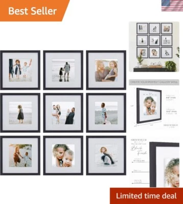 Elegante juego de marcos de galería de 9 piezas con tapetes intercambiables - 12x12 y 8x8 Foto 1 de 4