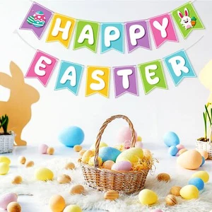 Colorful Happy Easter Rabbit Carrot Bunny Egg Banner Home Party Decorations Gift - Picture 1 of 12