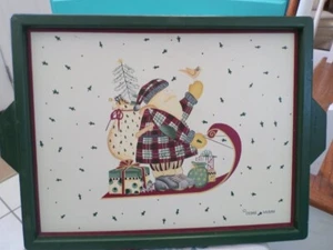 2000 Sakura Debbie Mumm SLEDDING CHARACTERS 16" x 12" Wooden Christmas Tray - Picture 1 of 5