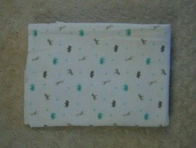 Carter's Elephant Zebra Safari Baby Receiving Blanket White Aqua Blue Flannel - Image 1 of 4