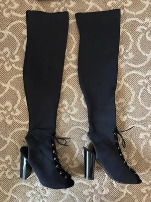 Guess женщин Calene 2 черный над колена с открытым носком эластичной ботинки на шнуровке размер 8 - Изображение 1 из 4