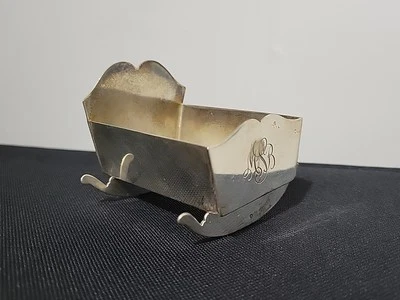 Antica culla a dondolo in miniatura Sterling Gorham nera stella e gelo  - Immagine 1 di 4