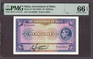 Malta 10/- Shillings ND (1940) KGVI Pick-19 GEM UNC PMG 66 EPQ - Bild 1 von 2