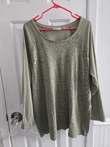 The Quacker Factory Green Animal Print Sequin Sweater Womans Plus Sz 2X Stunning - Picture 1 of 6