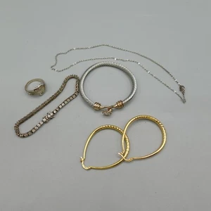 Brazalete de tenis con anillo de corazón de plata de ley 925 brazalete con cable pendientes de aro de oro S - Imagen 1 de 14
