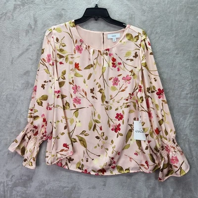 CeCe женщин 2 X тюльпаны поля розовый цветочный печать блузка верхний длинным рукавом оборки манжеты - Изображение 1 из 4