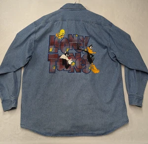 Vintage Garment Graphics Button Up Mens XL Blue Denim Looney Tunes 1994 - Picture 1 of 13