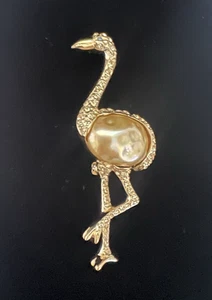 VTG Carolee Rhinestone Faux Pearl & Gold Tone Flamingo Brooch Signed - Bild 1 von 11