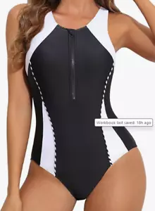 Women's Front Zip One Piece Swimsuit Athletic Racerback Lap XL - Picture 1 of 7