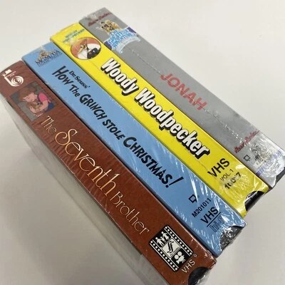 Lot of 4 Sealed VHS Dr Seuss Grinch, Seventh Brother, Jonah, Woody Woodpecker Foto 1 de 4