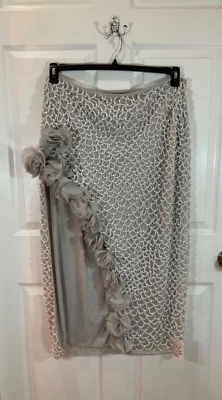 ASOS Luxe Pearl Embellished Hi Slit Midi Gray Wedding Formal Skirt Size 14 - Image 1 of 4