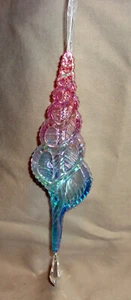 8" pink & blue sea shell Christmas ornament Spindle Tibia Conch + dangle crystal - Picture 1 of 6