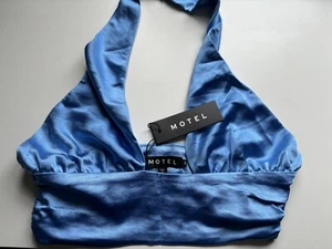 Motel Rocks Hatlerneck Satin Blue Crop top NEW SIZE S - Picture 1 of 5