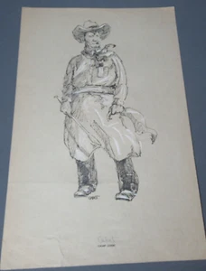 Black & White Line Drawing - Signed Hugh Cabot - Camp Cook - Cowboy - 174 - Imagen 1 de 7