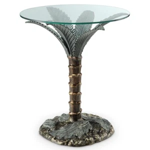 Nature Into Your Home Aluminum With Glass Top Palm Tree End Table - Picture 1 of 2
