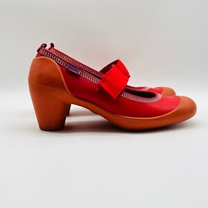 Camper Shoes Womens 37 US 7 Red Orange Leather Mary Janes Comfort Heels