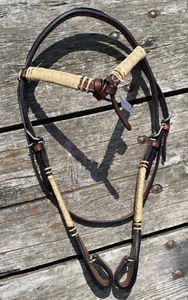 Riata brown leather Western futurity brow quick-change headstall w/rawhide (#3) - Picture 1 of 2