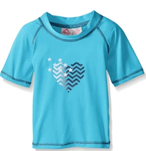 Kanu Surf Big Girls' Jade UPF 50+ Sun Protective Rashguard Swim Shirt Aqua L 12 - Picture 1 of 2