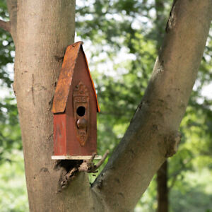 Glitzhome Hand Painted Wooden Hanging Bird House Feeder Bird Nest Garden Decor