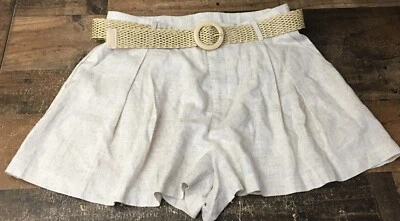 NWT Women Linen Blend Pleated Shorts Belt Included Pockets Large Y2K Beach Lined - Image 1 of 4