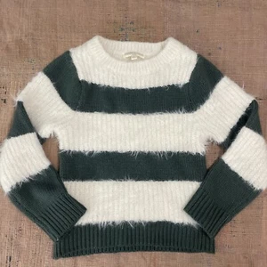 Chelsea & Violet Knit Pullover Sweater Striped Girls Small Faux Fur - Picture 1 of 7
