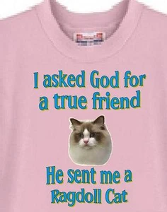 Cat T-Shirt Men Women -- I ask God for a true friend Ragdoll Cat - Short Sleeve - Picture 1 of 6